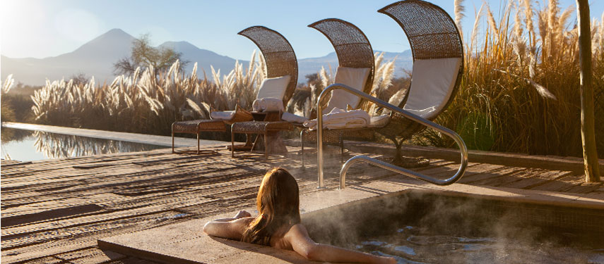 Enjoy the infinity pool, surrounded by the hotels stunning desert gardens at Tierra Atacama in Chile.
