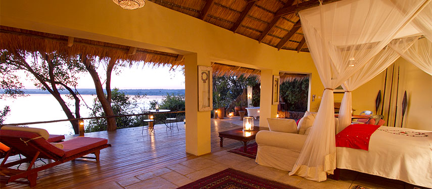 The Bird House is one of the beautifully appointed cottages and suites available at Tongabezi on the Zambezi River.
