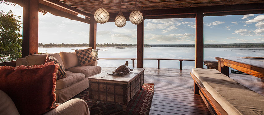 Stunning view of the Zambezi River from a luxury safari camp
