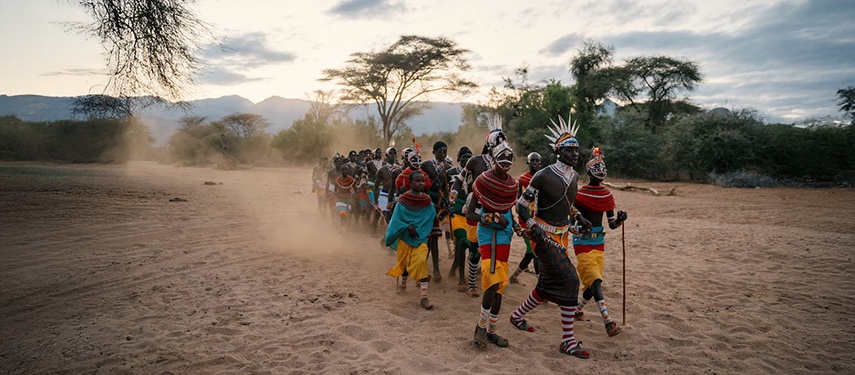 Traditional African Dance Ceremony Desert Landscape Samburu Kenya