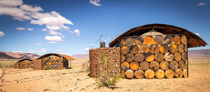 Recycled materials are artfully incorporated into stylish design at Sossus under Canvas in Namibia