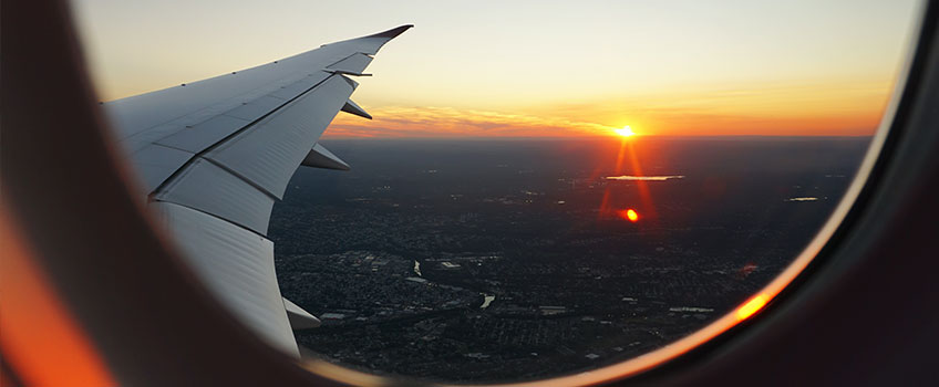 A view from a plane of a stunning sunset